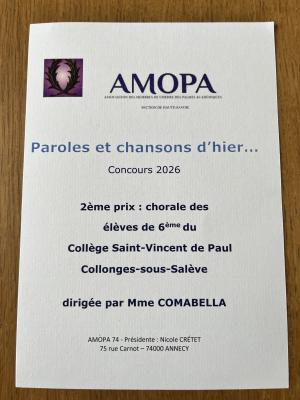 Félicitations aux 6e1&nbsp;: 2e Prix au Concours de Chant...
